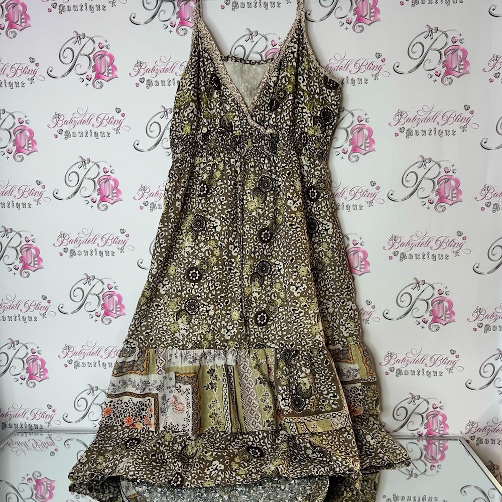 Dress patchwork style Floral Spaghetti Strap Dress boho lace paisley cheetah